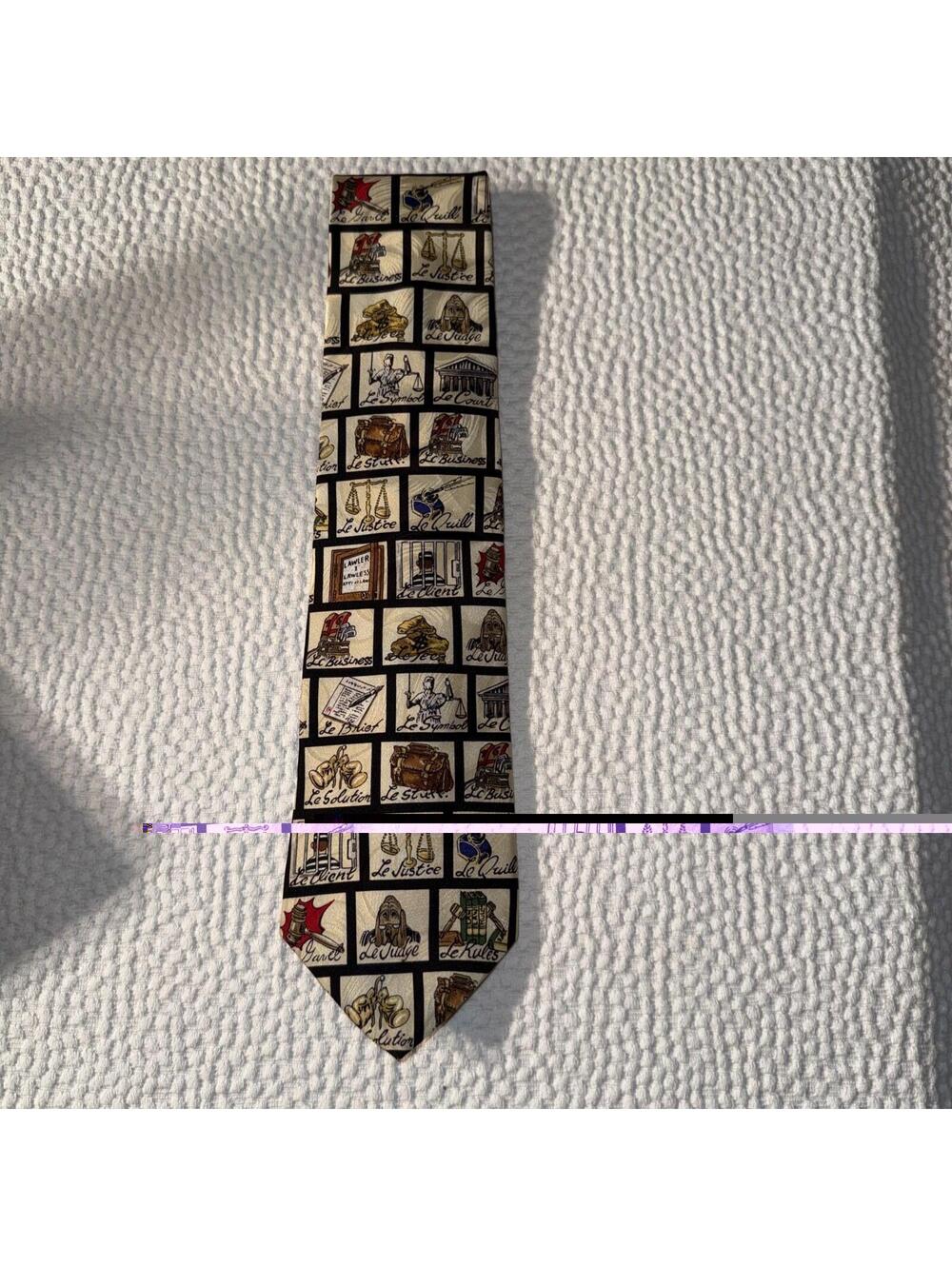 Museum Artifacts 100% Silk Handmade Tie USA French Legal Theme 58"x3.75"